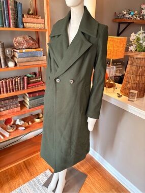 Nine West Olive Green Double-Breasted Pea Coat